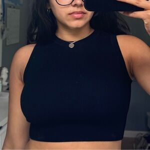 Zara Black Sleeveless Fitted Crop Top